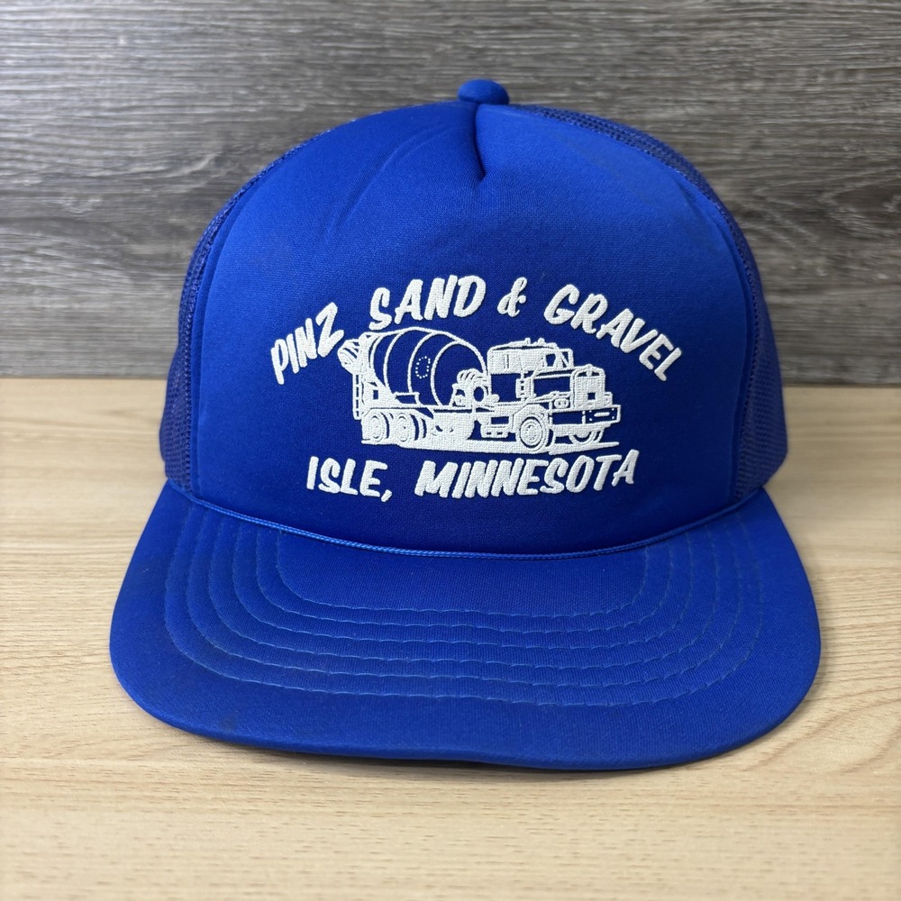 Vintage Pinz Sand Gravel Hat Snap Back Blue Trucker Foam Front Isle Minnesota